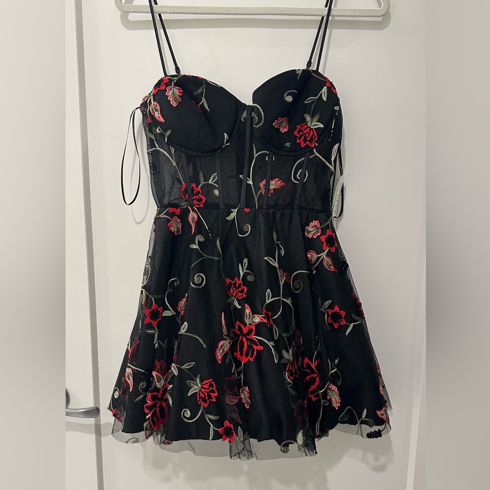 Embroidered corset mini dress